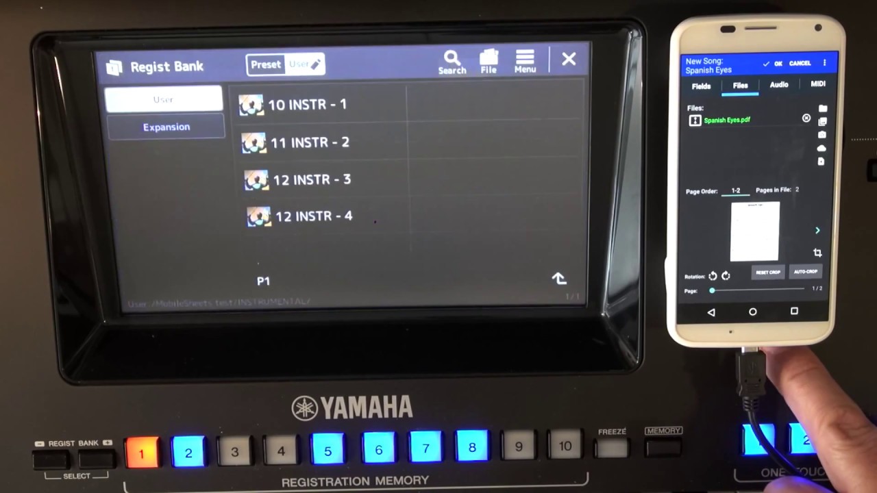 Genos connected with MobileSheets Pro app