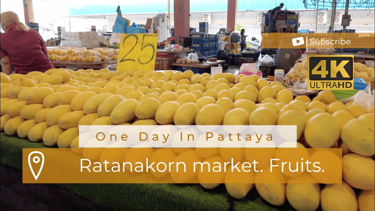 [4К]  Pattaya biggest Fruit market. Ratanakorn market. A lot of tropical fruits!