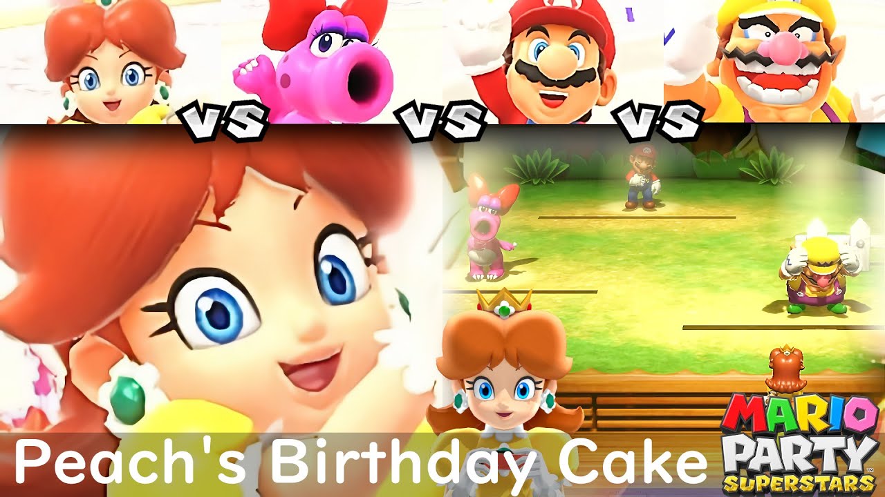Mario Party Superstars Daisy vs Birdo vs Mario vs Wario at Peach's Birthday Cake