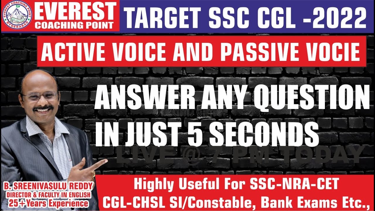 BEST ENGLISH QUESTIONS |ACTIVE VOICE & PASSIVE VOICE| TARGET SSC CGL 2022| B SREENIVASULU REDDY SIR