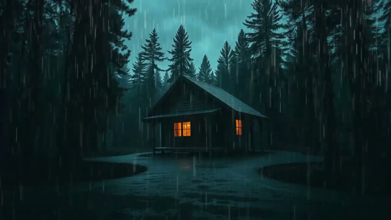 Lonely Cabin in the Rainy Forest 🌲 Dark Night Rain Sounds for Sleep, Meditation & Focus