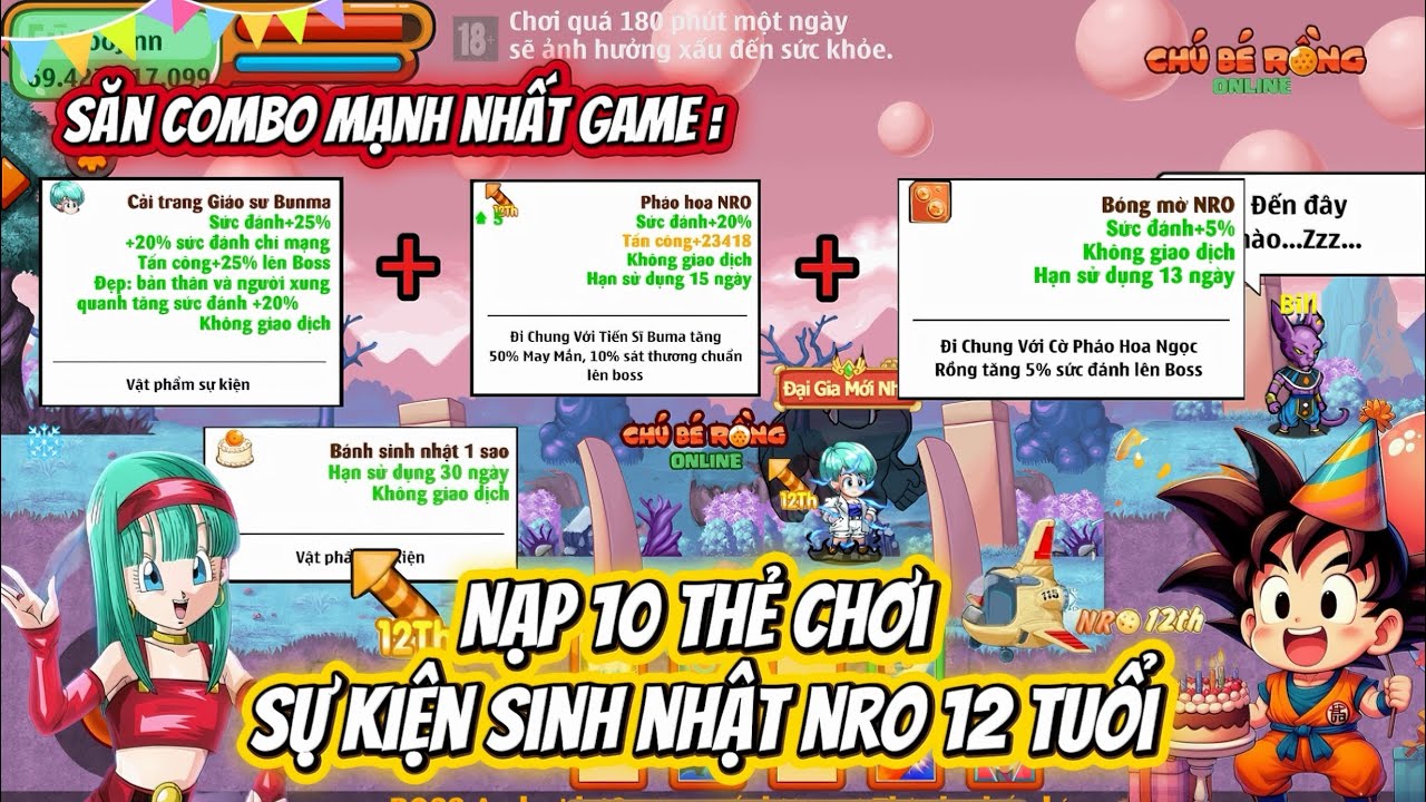 Ngọc Rồng Online - Nạp 10 Thẻ Trải Nghiệm Sự Kiện Sinh Nhật 12 Tuổi NRO