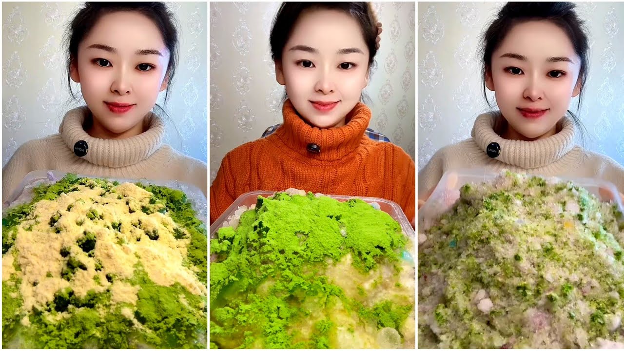 ASMR ICE EATING with MATCHA