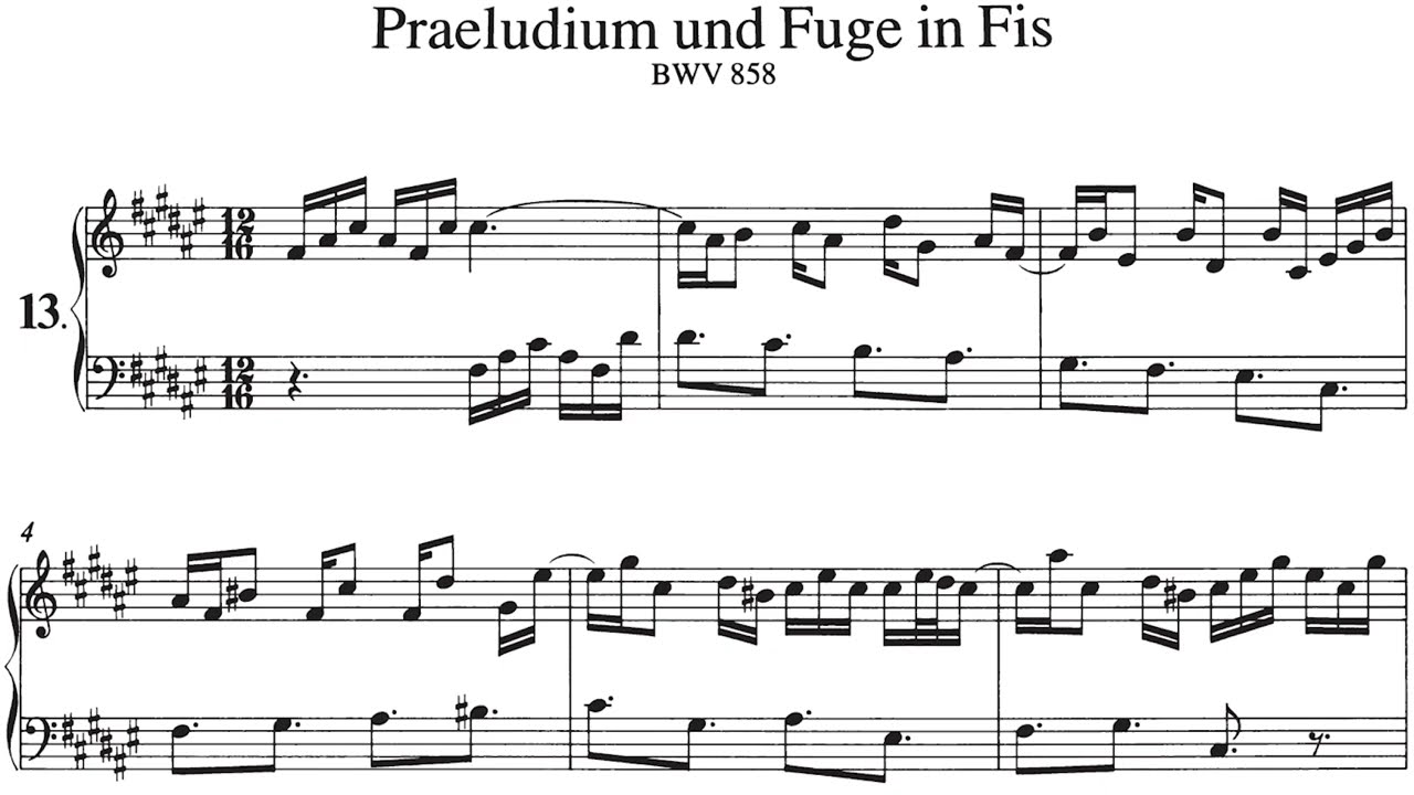 J. S. Bach - WTC I, Prelude & Fugue in F-Sharp Major, BWV 858, Harpsichord & Sheet Music