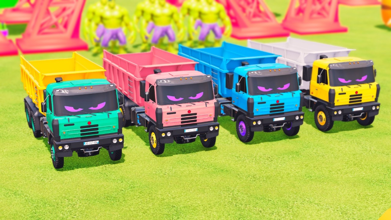 colorful transport cars take turns going through obstacles #fs22 #car #truck #games #colors #fyp