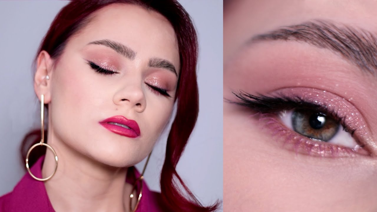 Pink glitter makeup - Trend Cat Eyelashes & Fuchsia Lips