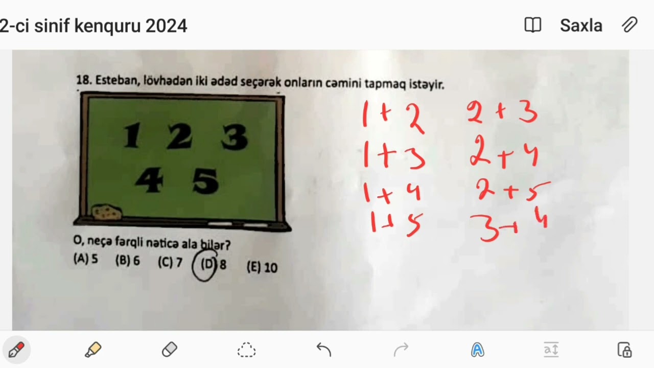 2-ci sinif Kenquru Riyaziyyat olimpiada sualları 2024