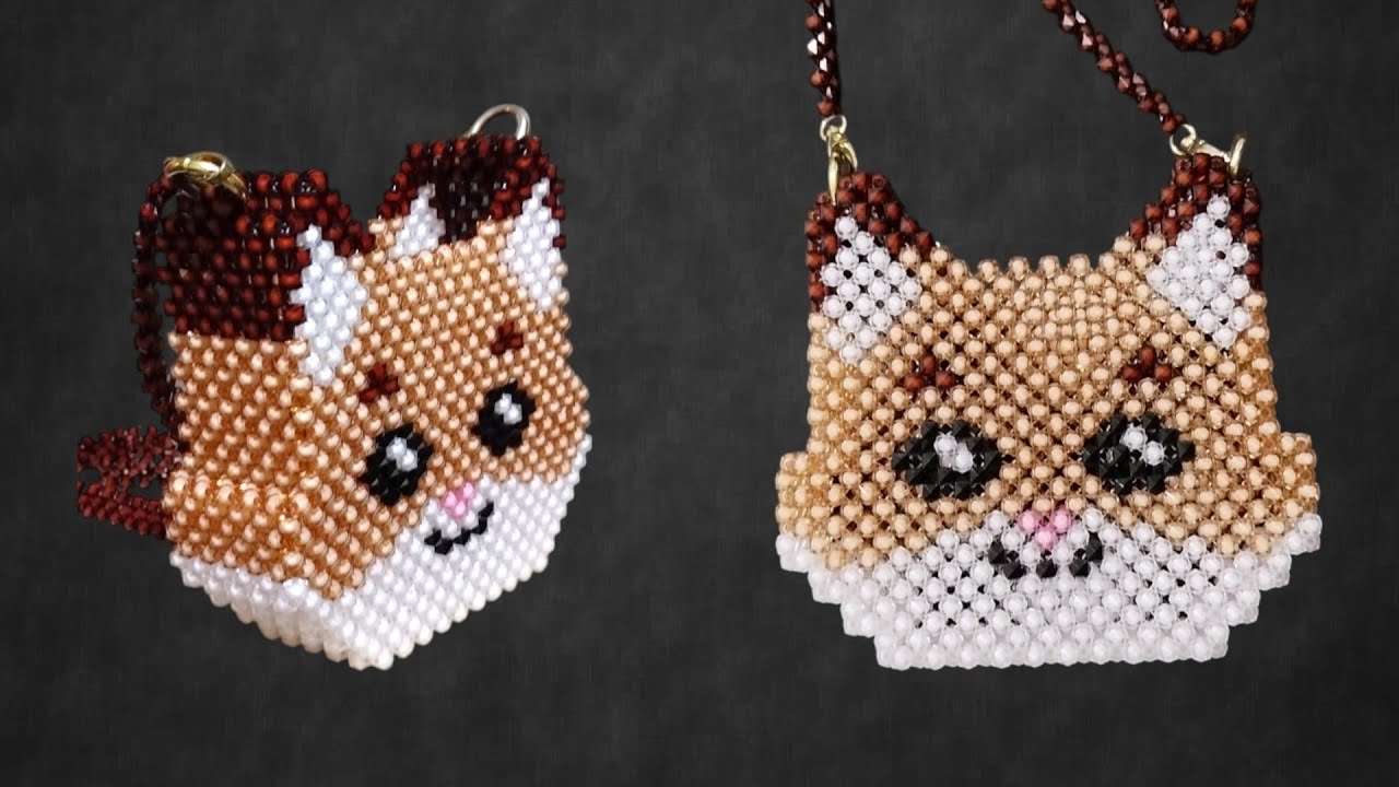 Cat face beaded bag/ beaded bag 