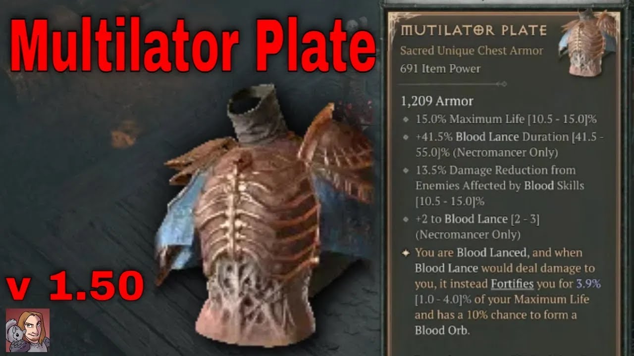 Diablo IV Unique Items - Mutilator Plate (Necro Armor)[v1.5.0]