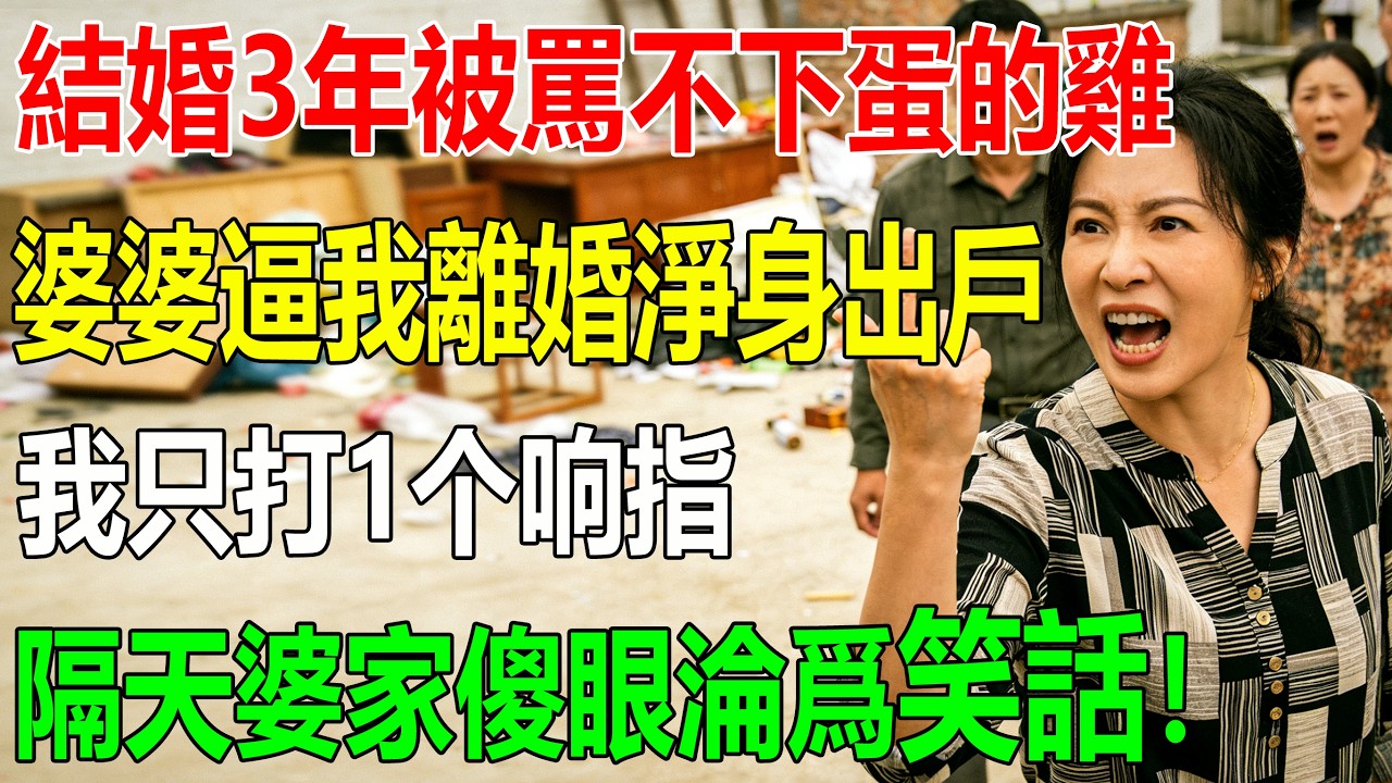 結婚3年被罵不下蛋的雞，婆婆逼我離婚淨身出戶，我只打1個響指，隔天婆家傻眼，淪爲笑話！#婆媳 #家庭情感 #婆媳纷争 #爽文 #情感故事