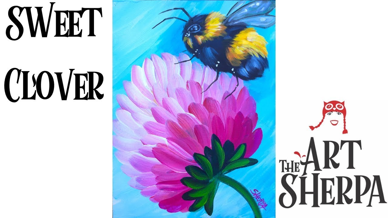 Very Easy Simple painting lesson for beginners Bumble Bee Clover the Art Sherpa | TheArtSherpa