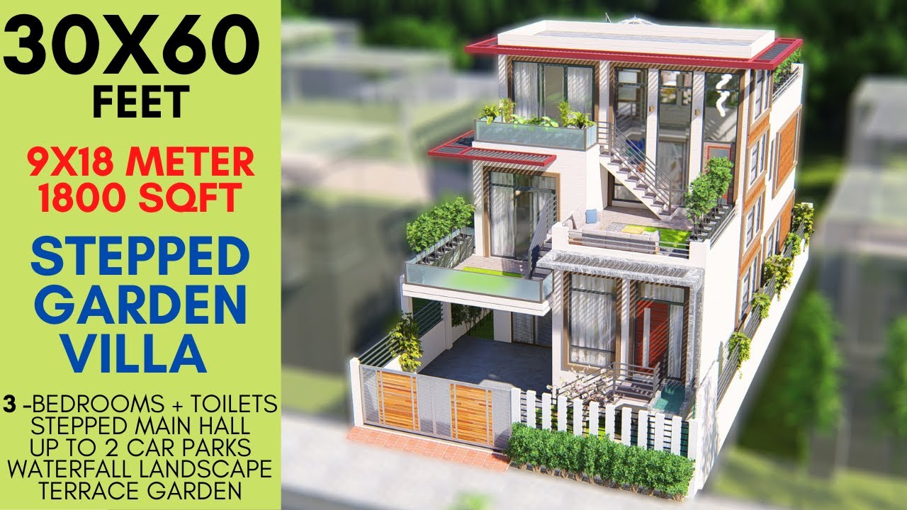 30x60 футов, 1800 кв. футов, ступенчатый сад, вилла с водопадом | 9x15 метров | ID-084