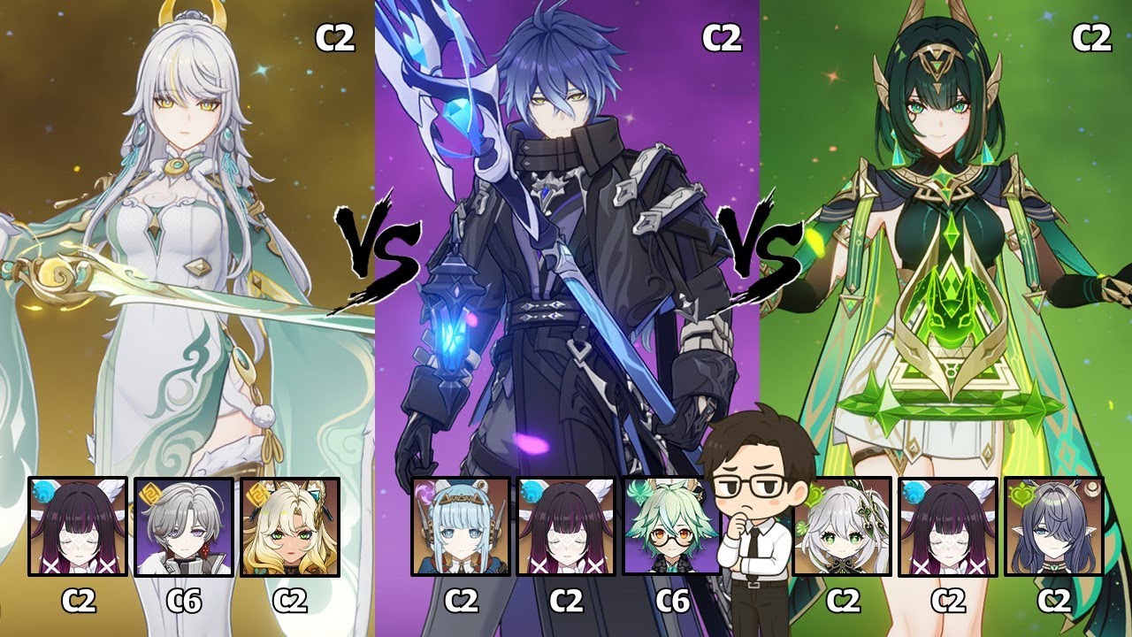 BIS C2 Zibai vs C2 Flins vs C2 Nefer - DPS Comparison Luna IV Genshin Impact