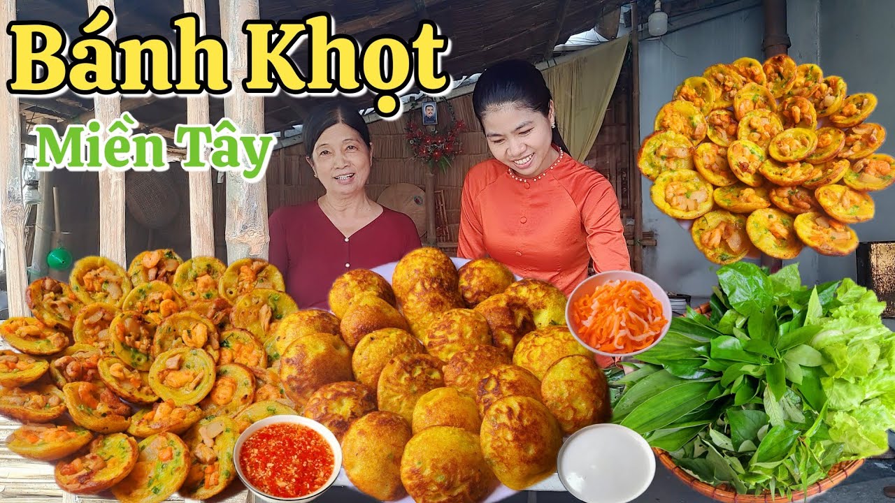 Đổ Bánh Khọt Miền Tây nhân Tôm Thịt nước cốt dừa giòn béo và đây là công thức pha bột giòn ngon