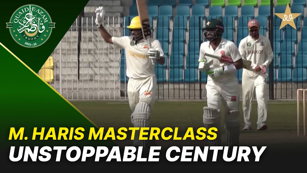 Mohammad Haris slams his maiden FC century 💯 | Peshawar vs Sialkot | Day 4 | QeAT 2025-26 | PCB