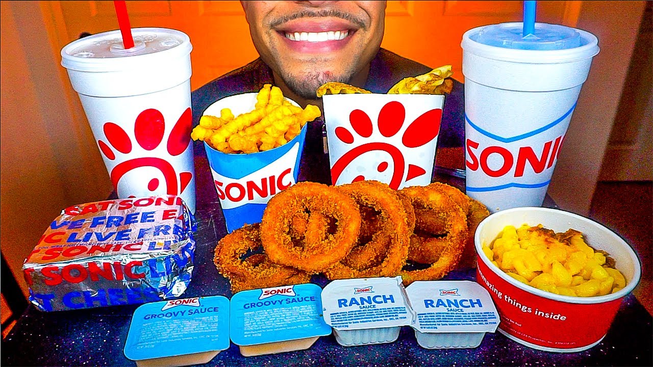 ASMR SONIC VS CHICK-FIL-A MUKBANG EATING MOUTH SOUNDS NO TALKING MAC&CHEESE FRIES ONIONRINGS SLUSHIE
