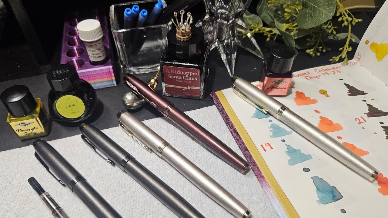Inking 4 Parker Fountain Pens I Got for Christmas! #parkerpens #diamine #colorverse #wearingeul 