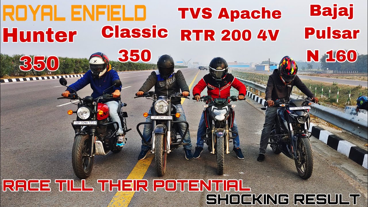 Royal Enfield Hunter 350 vs Royal Enfield Classic 350 vs TVS Apache RTR 200 4V vs Bajaj Pulsar N 160