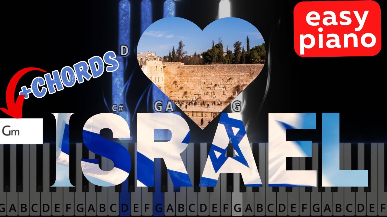 Hatikvah.  התקווה. Easy piano tutorial with chords. National anthem of Israel.