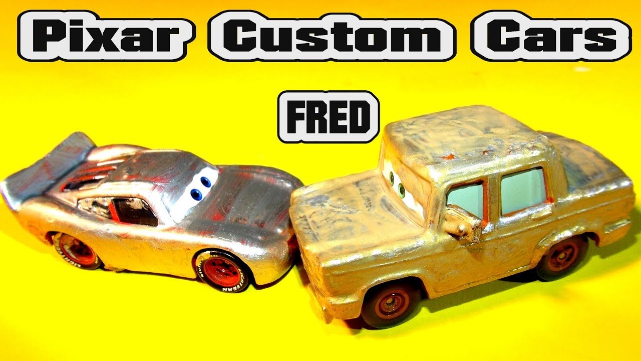 Pixar Cars Custom Primer Lightning McQueen and Primer Fred Painted GOLD from Mattel and Disney