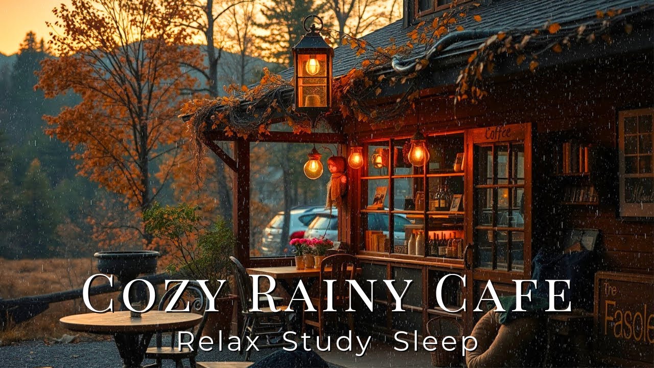 The Golden Lantern ☕ Rainy Autumn Café Ambience | Cozy Evening with Warm Lights | 8 Hours (4K)