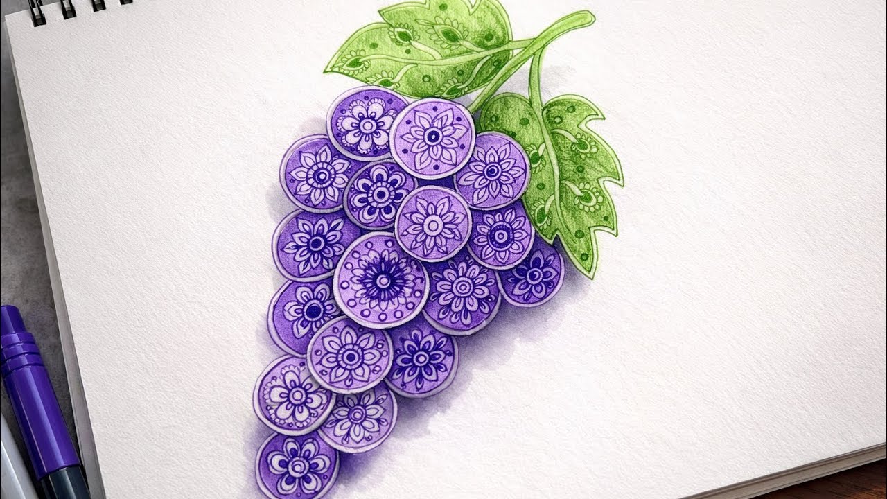 How to Draw Mandala Grapes | Relaxing Step by Step Art Tutorial