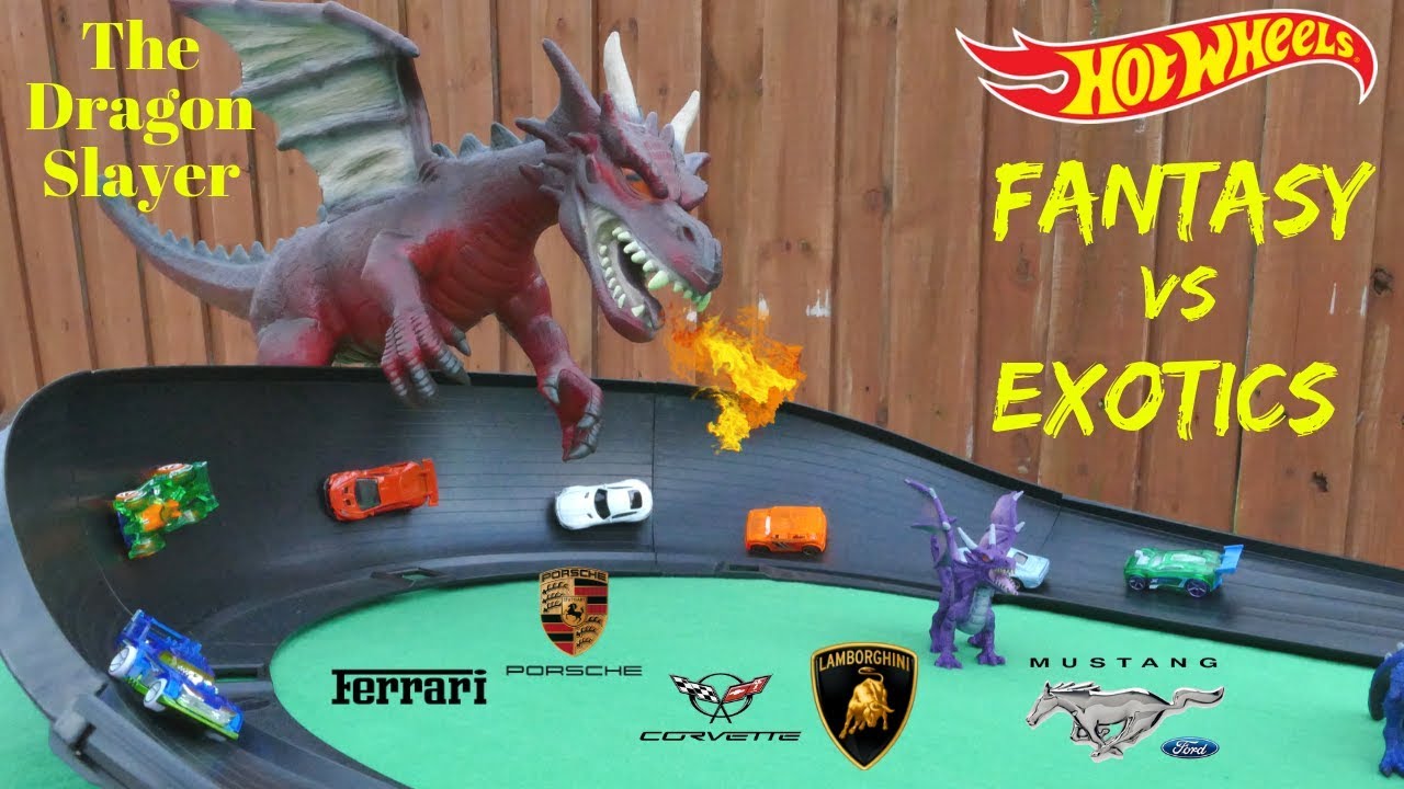Hot Wheels fat track dragon slayer exotics vs x-raycers fantasy cars tournament race