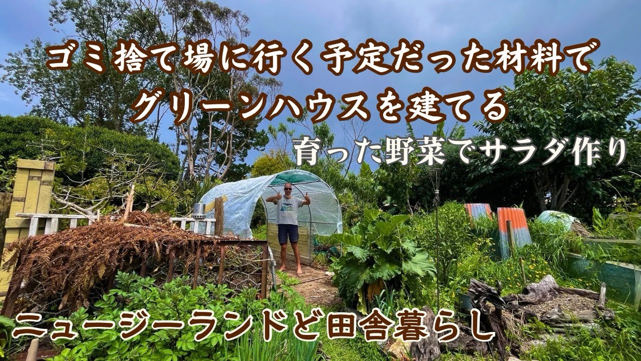 ゴミ捨て場に行く予定だった材料でグリーンハウスを建てる&育った野菜でサラダ作り【ニュージーランドど田舎暮らし】