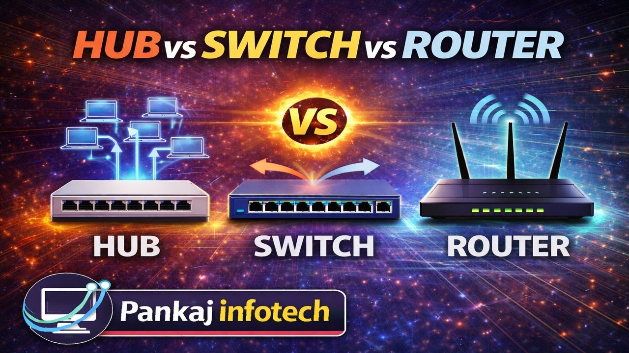 Hub, Switch Aur  Router Kya hai aur inme Kya Difference Hai? | Networking Basics