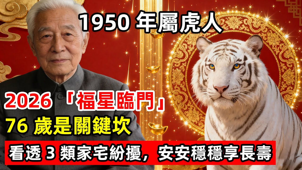 【老赵說生肖】1950 年屬虎人：2026 「福星臨門」76 歲是關鍵坎，看透 3 類家宅紛擾，安安穩穩享長壽  #生肖虎 #屬虎人 #1950年 #2026年運勢 #2026生肖運程