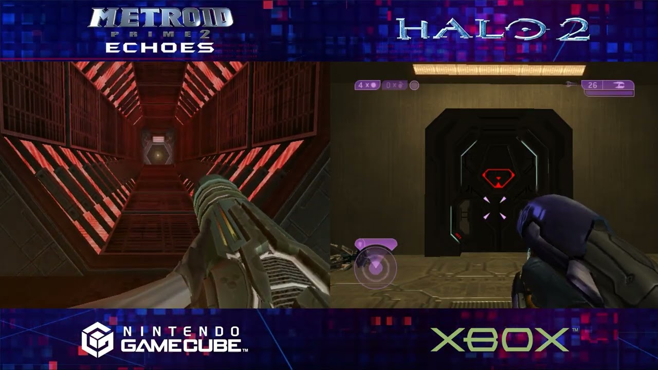 Halo 2 (Xbox) vs Metroid Prime 2 (GameCube) Directfeed Side by Side Graphics Comparison | 4K 60fps
