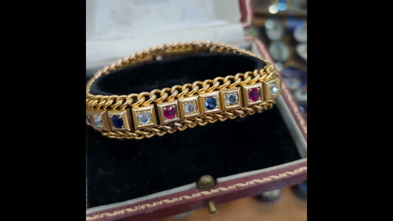 #BL104 Box style Russian bracelet diamond, ruby, sapphire