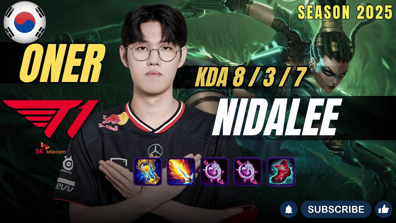 T1 Oner NIDALEE vs SHACO Jungle - Patch 25.24 KR Ranked | lolrec