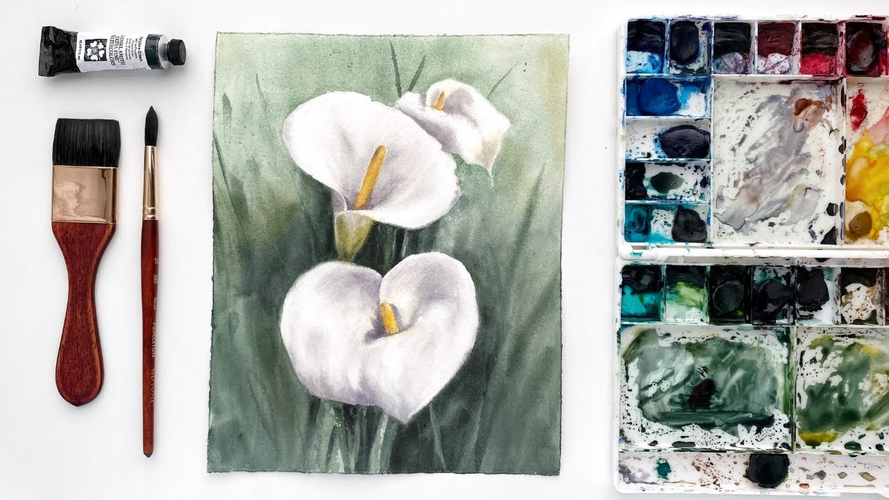 Watercolor Calla Lily Flowers | Paint With Me Challenge: February 2021