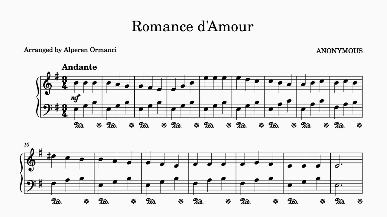 Romance d'Amour - Anonymous - Spanish Folk Tune - Piano Sheets (Romance de España)