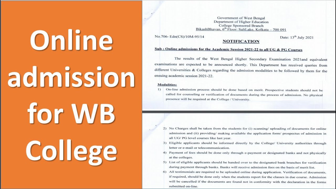 Online admission for WB College for 2021
