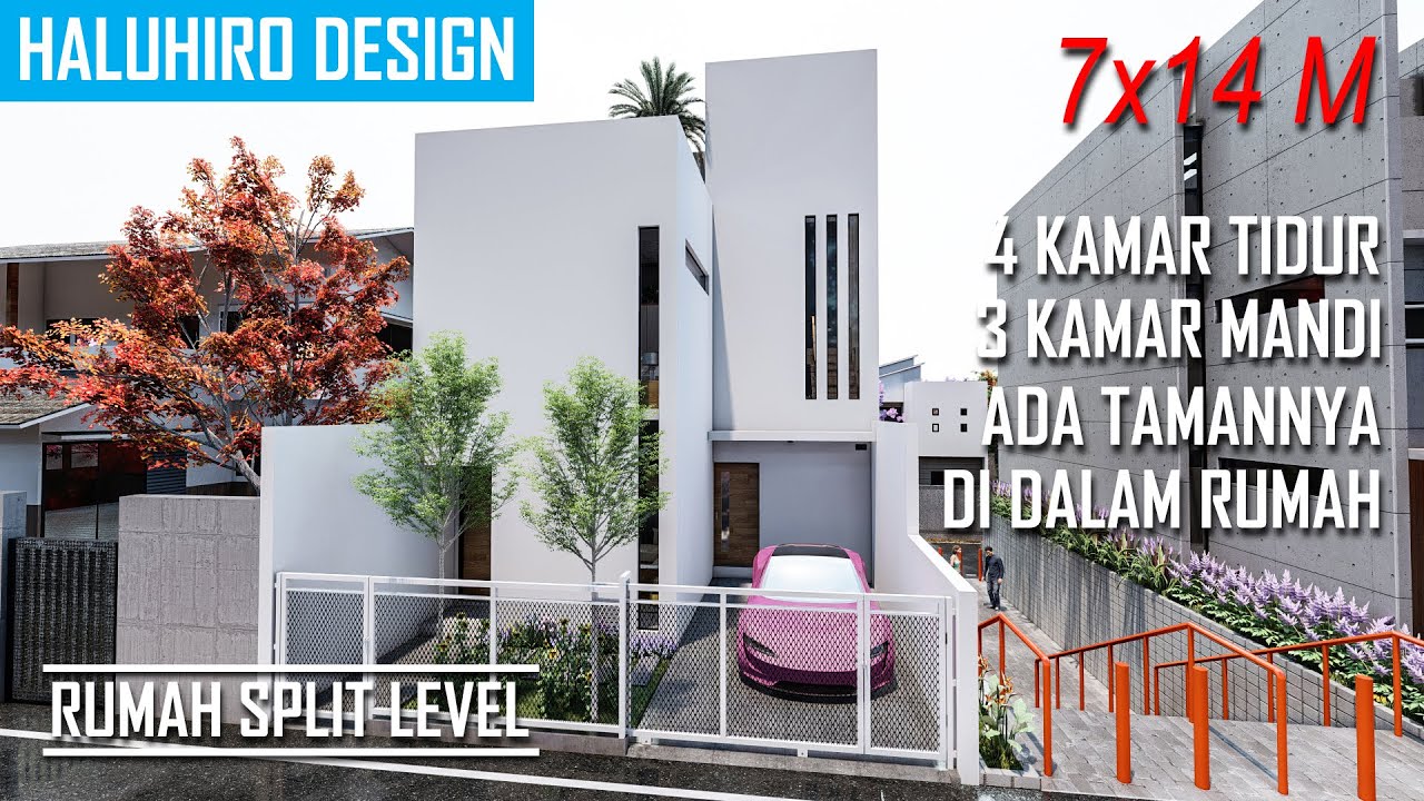 Desain Rumah 7x14 Meter Ala Jepang!! Split Level House!! Keren Ada Pohon Sakura di Dalam Rumahnya!!!