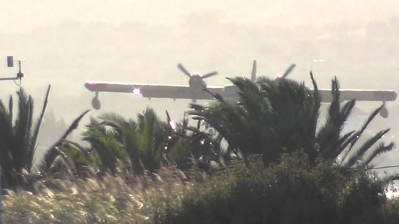 2 Canadair CL-215 takeoff from Samos Airport