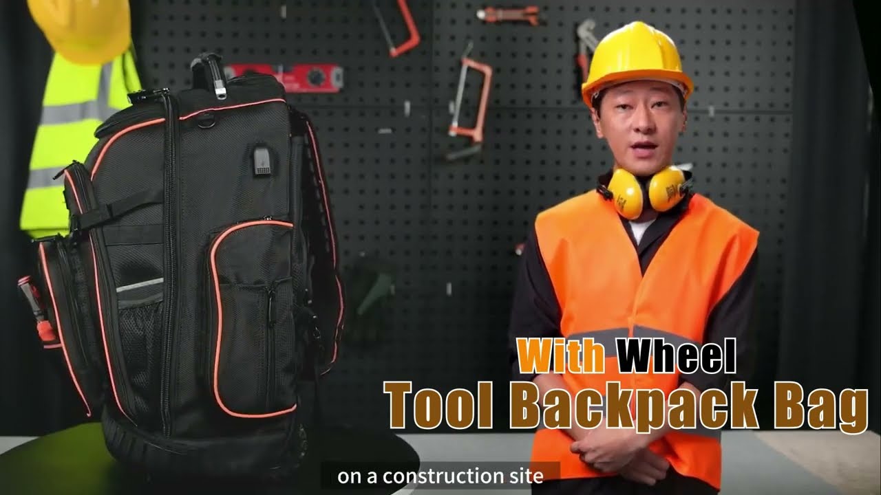 Tool Backpack Bag With Wheel, Heavy Duty Rolling Tool Backpack Hvac On Wheel Tool Bag For Men,