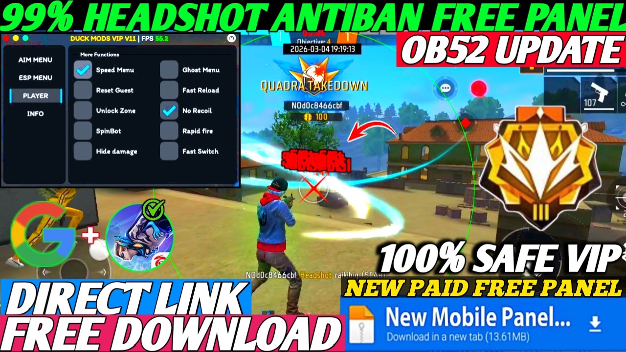 Free Fire Panel OB52 || Free Fire Mod Menu 100% Safe 💀 Free Fire Injector Safe  || #freefire​
