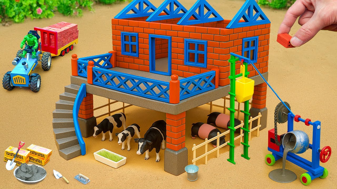 DIY Mini Tractor Builds a 2-Story House with a Disaster-Proof Livestock Barn | Science Project