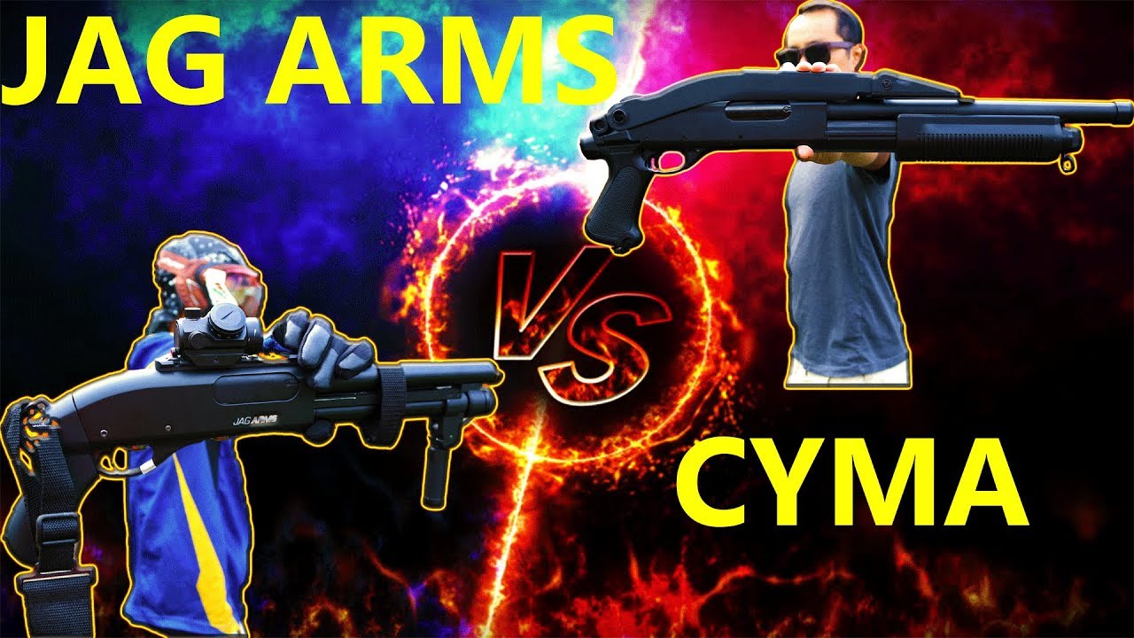 Airsoft Shotgun Face Off Review Cyma Trishot VS Jag Arms Scattergun