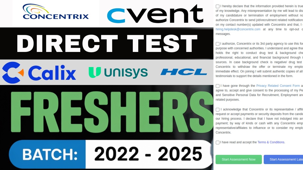 Direct Test Opportunity For Freshers | Cvent, Calix, HCL, Unisys Jobs | Register Now