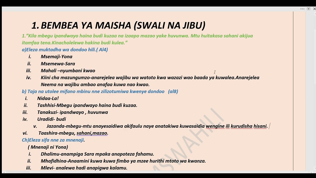 BEMBEA YA MAISHA 1( DONDOO , SWALI NA JIBU)KISWAHILI PP3 2025