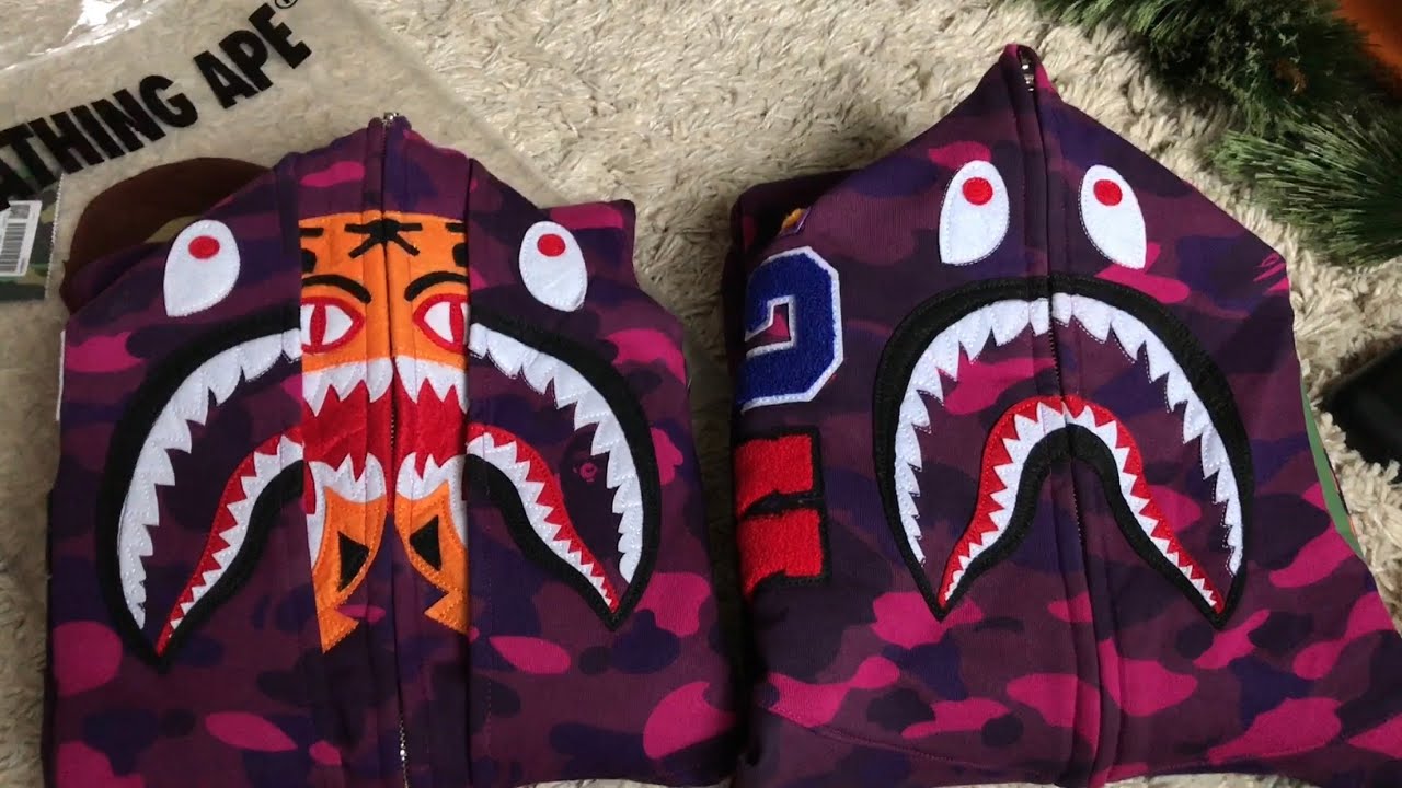 Сравнение худи BAPE TIGER и BAPE SHARK