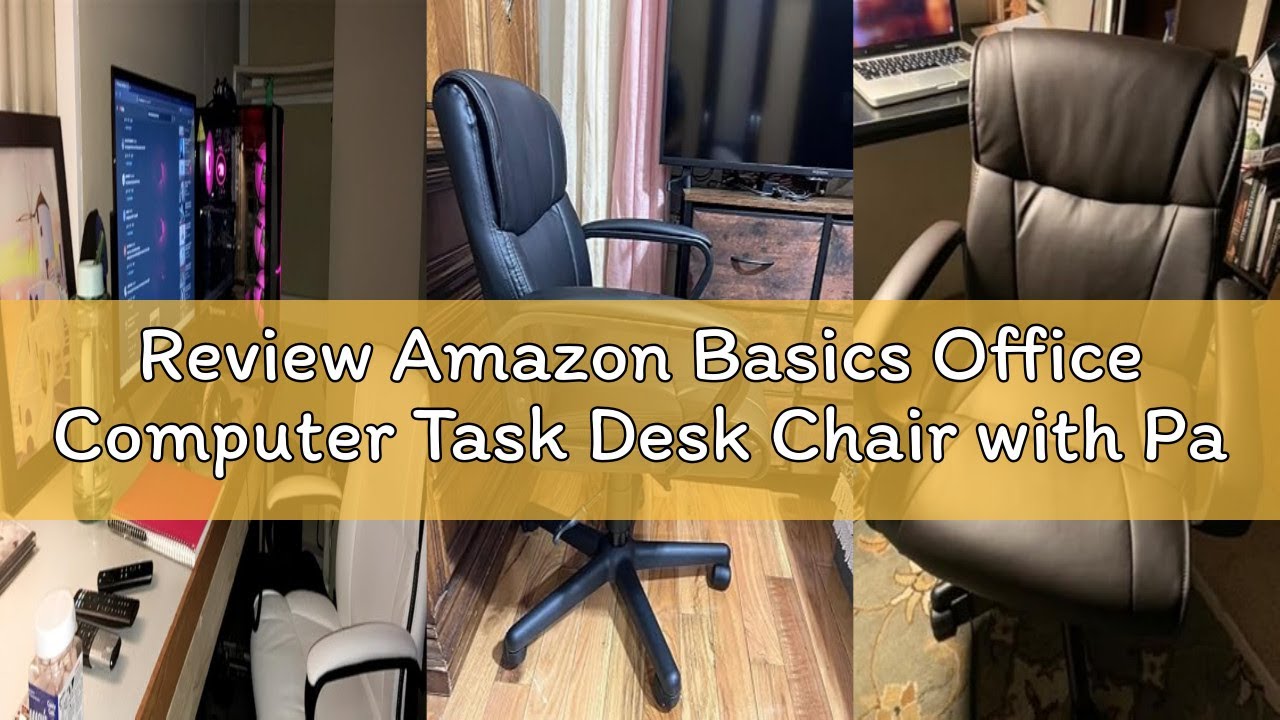 Review Amazon Basics Office Computer Task Desk Chair with Padded Armrests, Mid-Back, Adjustable, 360