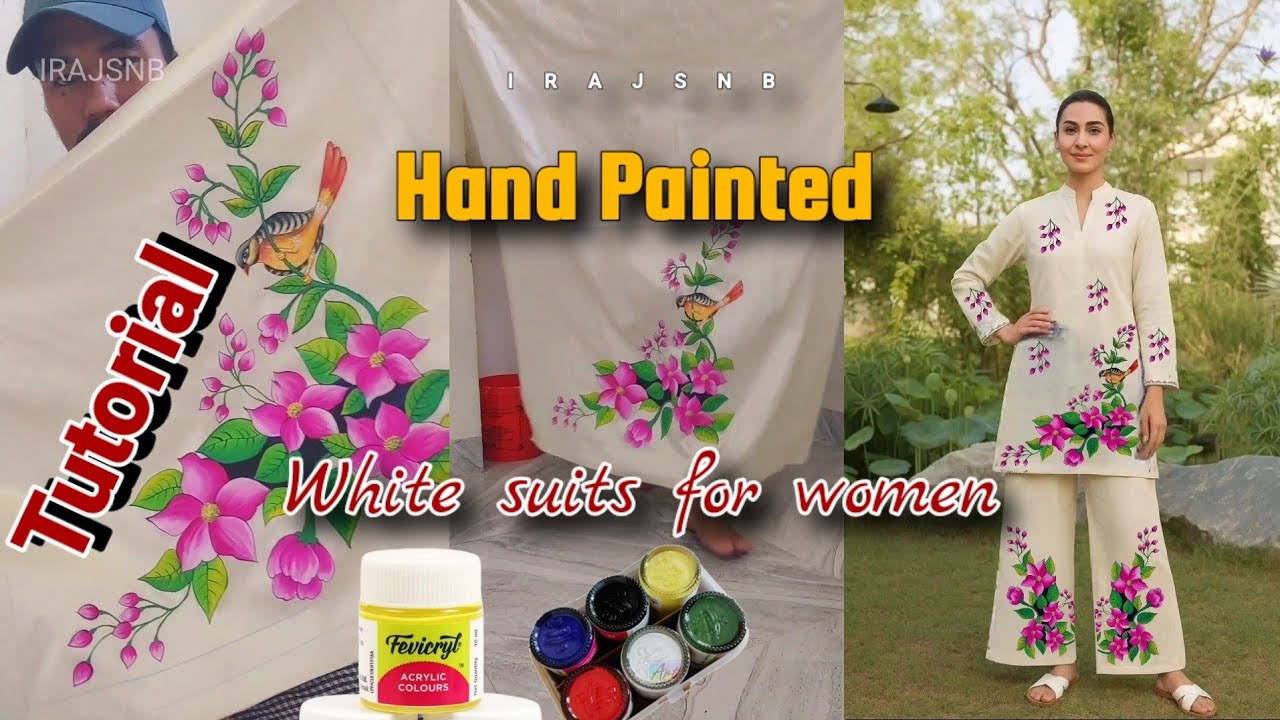 #8video ||  Fabric Painting || white suits for women || IrajSNB