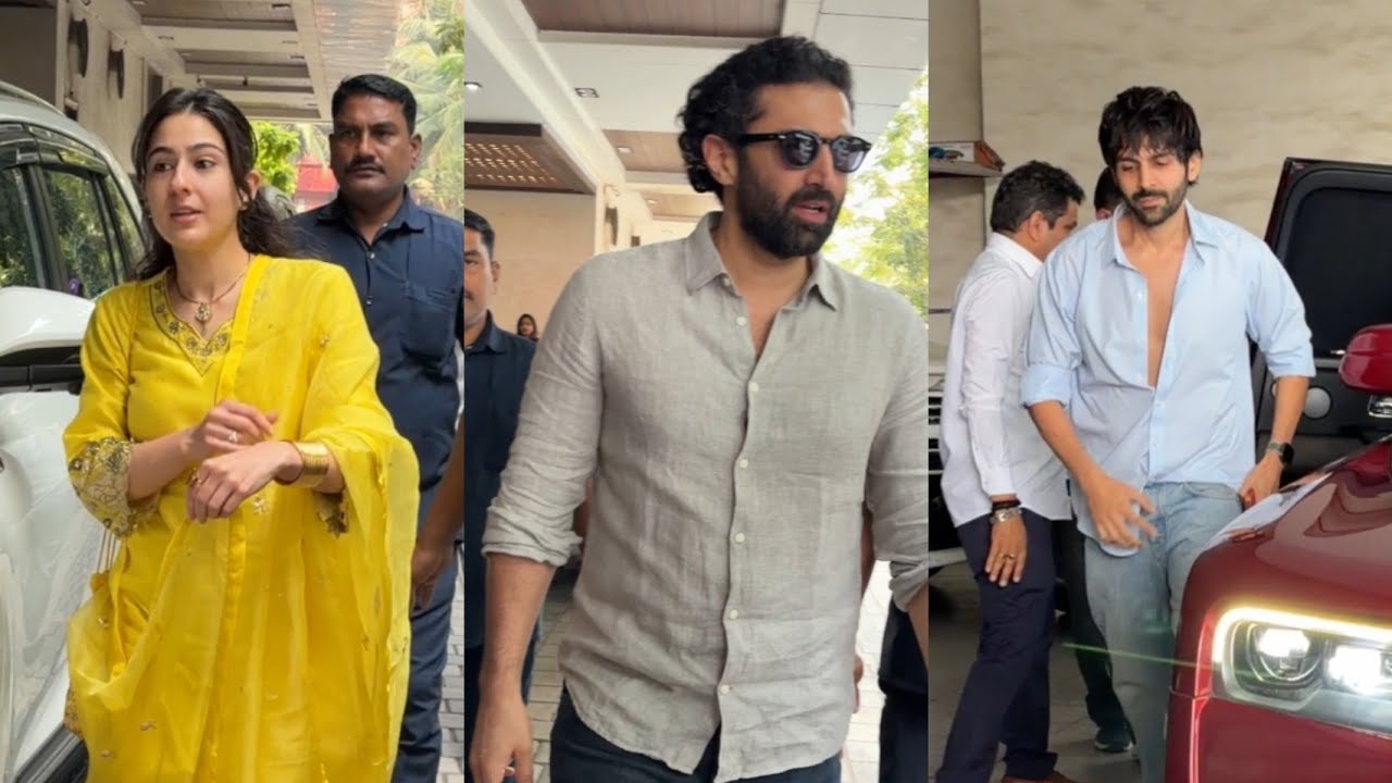 Kartik Aaryan Sara Ali Khan Bhushan Kumar Aditya Roy Kapoor At #SaraswatiPuja Anurag Basu Office 