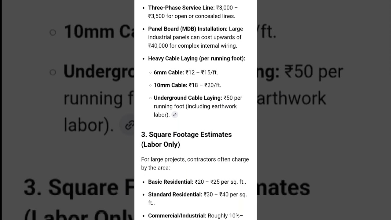 Electrical wiring cost fees labour charge installation estimate 