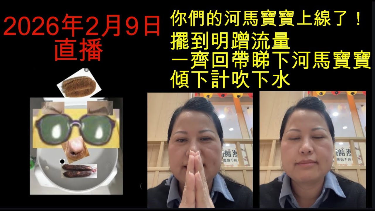 2026年2月9日直播！你們的河馬寶寶回來了！擺到明蹭流量！一齊回帶睇下河馬寶寶邊睇片邊留言傾下計！